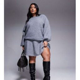 ExclusivitÃ© - In The Style Plus x Natalya Wright - Jupe d'ensemble plissÃ©e en maille duveteuse - Anthracite-Gris Gris 54-56 female