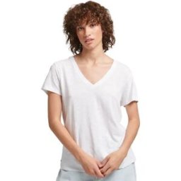 T shirt Superdry Logo brode col v Femme Blanc XS