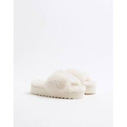 River Island - Claquettes duveteuses - CrÃ¨me-Blanc Blanc L female