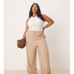 ASOS DESIGN Curve - Pantalon droit habillÃ© coupe dÃ©contractÃ©e - Taupe rayÃ©-Multicolore Multicolore 50 female