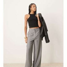 ASOS DESIGN Tall - Pantalon droit habillÃ© coupe dÃ©contractÃ©e - Gris-Noir Noir 44 female