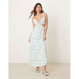 Abercrombie & Fitch - Robe nuisette longue avec dÃ©coupe Ã la taille et imprimÃ© floral - Vert-Blanc Blanc XL female