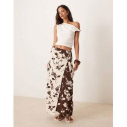 Abercrombie & Fitch - Jupe portefeuille longue nouÃ©e Ã fleurs - Marron Marron S female