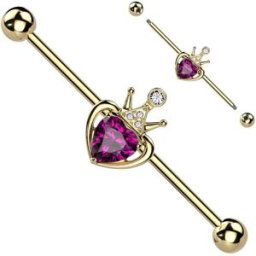 Piercing Street Piercing industriel oreille couronne et coeur rose - Doré