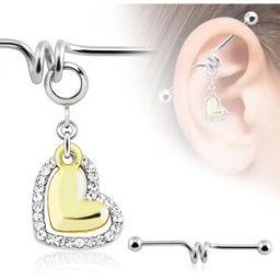 Piercing Street Piercing industriel pendentif c½ur doré et strass - Argenté
