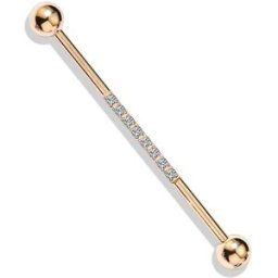 Piercing Street Piercing industriel oreille en acier rosé ligne de strass blanc - Or Rose