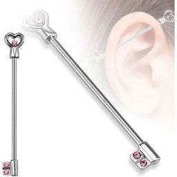 Piercing Street Piercing industriel clef en forme de c½ur gemmes roses - Doré