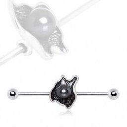 Piercing Street Piercing industriel oreille perle noire et coquillage - Argenté