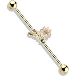 Piercing Street Piercing industriel oreille fleurs et feuilles plaqué or - Doré