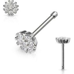 Piercing Street Piercing nez tige droite fleur avec gemmes - Argenté