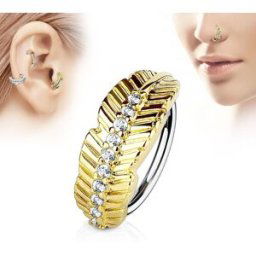Piercing Street Piercing oreille nez anneau feuille dorée strass - Doré
