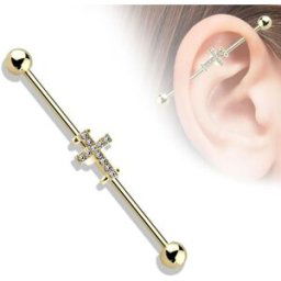 Piercing Street Piercing industriel oreille croix dorée pavée de strass - Doré
