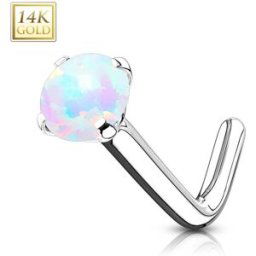 Piercing Street Piercing nez Or blanc 14 carats opale tige en L - Argenté