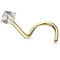 Piercing Street Piercing nez doré tige tire-bouchon zircon carré blanc - Doré