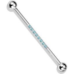 Piercing Street Piercing industriel oreille en acier ligne de strass turquoise - Argenté