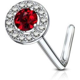 Piercing Street Piercing nez tige en L embout rond gemme rouge - Argenté