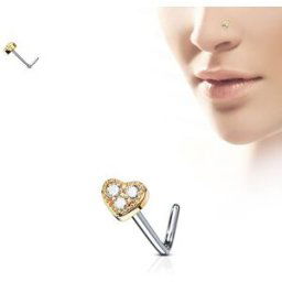 Piercing Street Piercing nez tige en L coeur rosé trois strass blanc - Or Rose