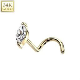 Piercing Street Piercing nez or jaune 14 carats tige tire-bouchon marquise - Doré