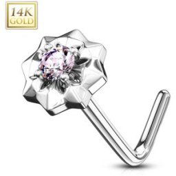 Piercing Street Piercing nez Or blanc 14 carats étoile à pierre rose - Argenté
