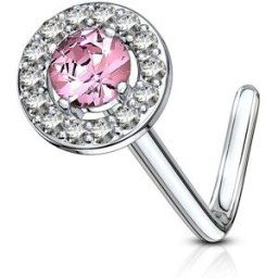 Piercing Street Piercing nez tige en L embout rond gemme rose - Argenté