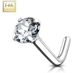 Piercing Street Piercing nez Or blanc 14 carats gemme 3 mm tige en L - Argenté