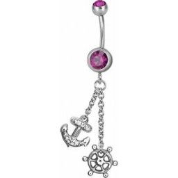 Piercing Street Piercing nombril Swarovski Ancre marine et barre fuchsia - Argenté