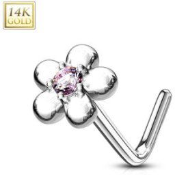 Piercing Street Piercing nez Or blanc 14 carats fleur pétales rose - Argenté