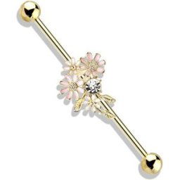 Piercing Street Piercing industriel oreille bouquet de fleurs plaqué or - Doré