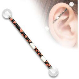 Piercing Street Piercing industriel boules acrylique tâches noires et orange - Multicolore