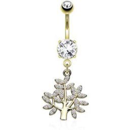 Piercing Street Piercing nombril arbre de vie pavé de gemmes plaqué or - Doré