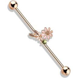 Piercing Street Piercing industriel oreille fleurs et feuilles plaqué or rose - Or Rose