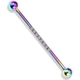 Piercing Street Piercing industriel oreille en acier multicolore ligne de strass blanc - Multicolore