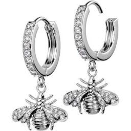 Piercing Street Paire boucles d'oreille anneaux plaqué platine abeille strass - Argenté