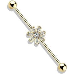 Piercing Street Piercing industriel oreille plaqué or fleur 7 pétales pavée de strass - Doré