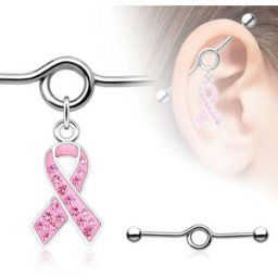 Piercing Street Piercing industriel pendentif ruban rose pavé de strass - Argenté