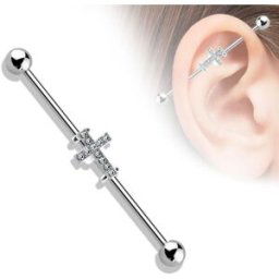 Piercing Street Piercing industriel oreille croix pavée de strass - Argenté