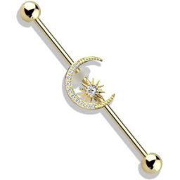 Piercing Street Piercing industriel oreille lune pavée et étoile plaqué or - Doré