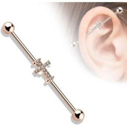 Piercing Street Piercing industriel oreille croix rosée pavée de strass - Or Rose