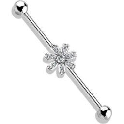 Piercing Street Piercing industriel oreille fleur 7 pétales pavée de strass - Argenté