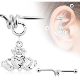 Piercing Street Piercing industriel pendentif claddagh couronne et coeur - Argenté