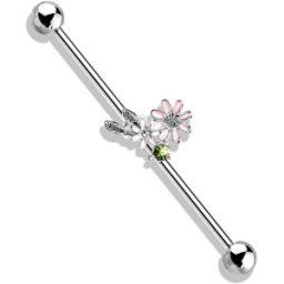 Piercing Street Piercing industriel oreille fleurs et feuilles - Argenté