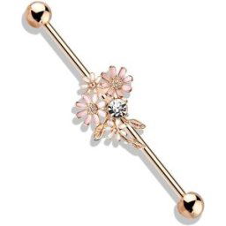 Piercing Street Piercing industriel oreille bouquet de fleurs plaqué or rose - Or Rose