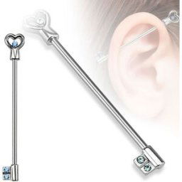 Piercing Street Piercing industriel clef en forme de c½ur gemmes turquoises - Argenté