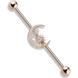 Piercing Street Piercing industriel oreille lune pavée et étoile plaqué or rose - Or Rose