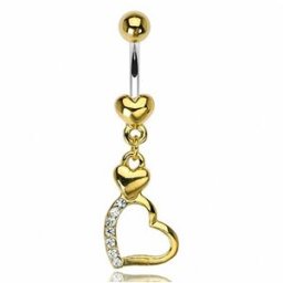 Piercing Street Piercing Nombril Plaqué Or Pendentif 2 Coeurs - Argenté