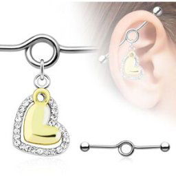 Piercing Street Piercing industriel pendentif c½ur doré et gemmes - Argenté