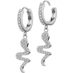 Piercing Street Paire boucles d'oreille anneaux plaqué platine serpent strass - Argenté