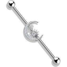 Piercing Street Piercing industriel oreille lune pavée et étoile - Argenté