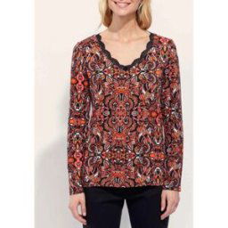 Blouses La Fiancee Du Mekong Top imprimé maille chaude dentelle TAMA Orange
