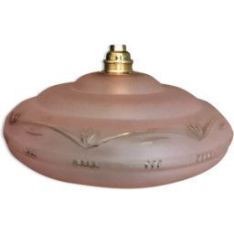 Lampe baladeuse vintage globe soucoupe en verre ciselé rose 22x22x7